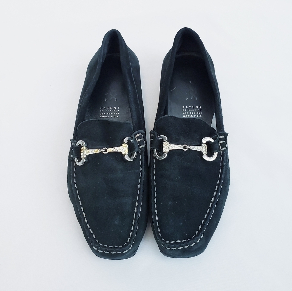 Respira Driving Mocs Loafers Black Suede Shoes Silver Hardware - Picture 2 of 14